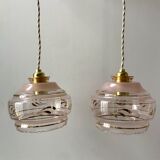 Pair of suspensions in pink glass and golden edging 50s-60s