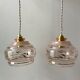 Pair of suspensions in pink glass and golden edging 50s-60s