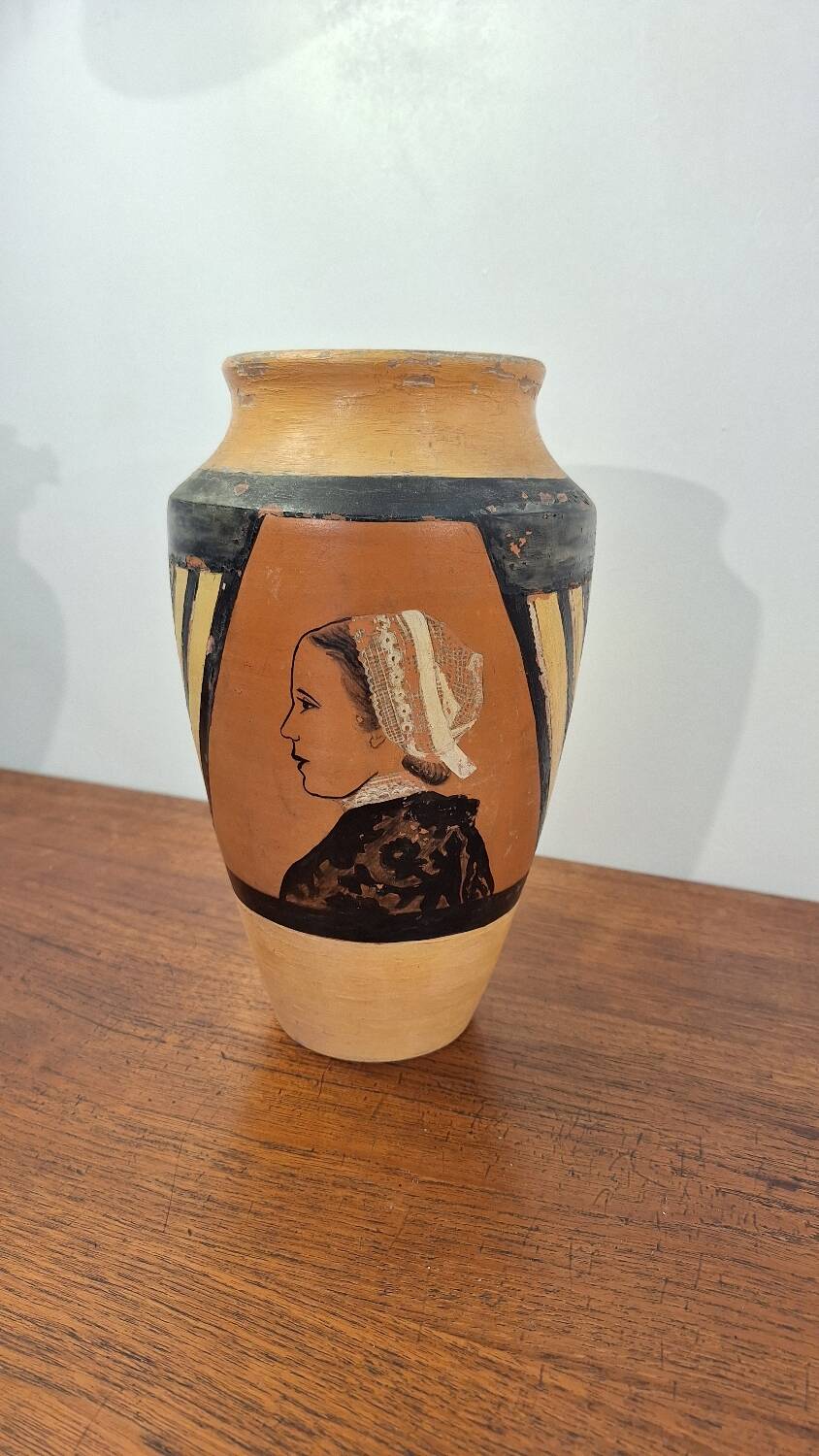 Signed Breton terracotta vase