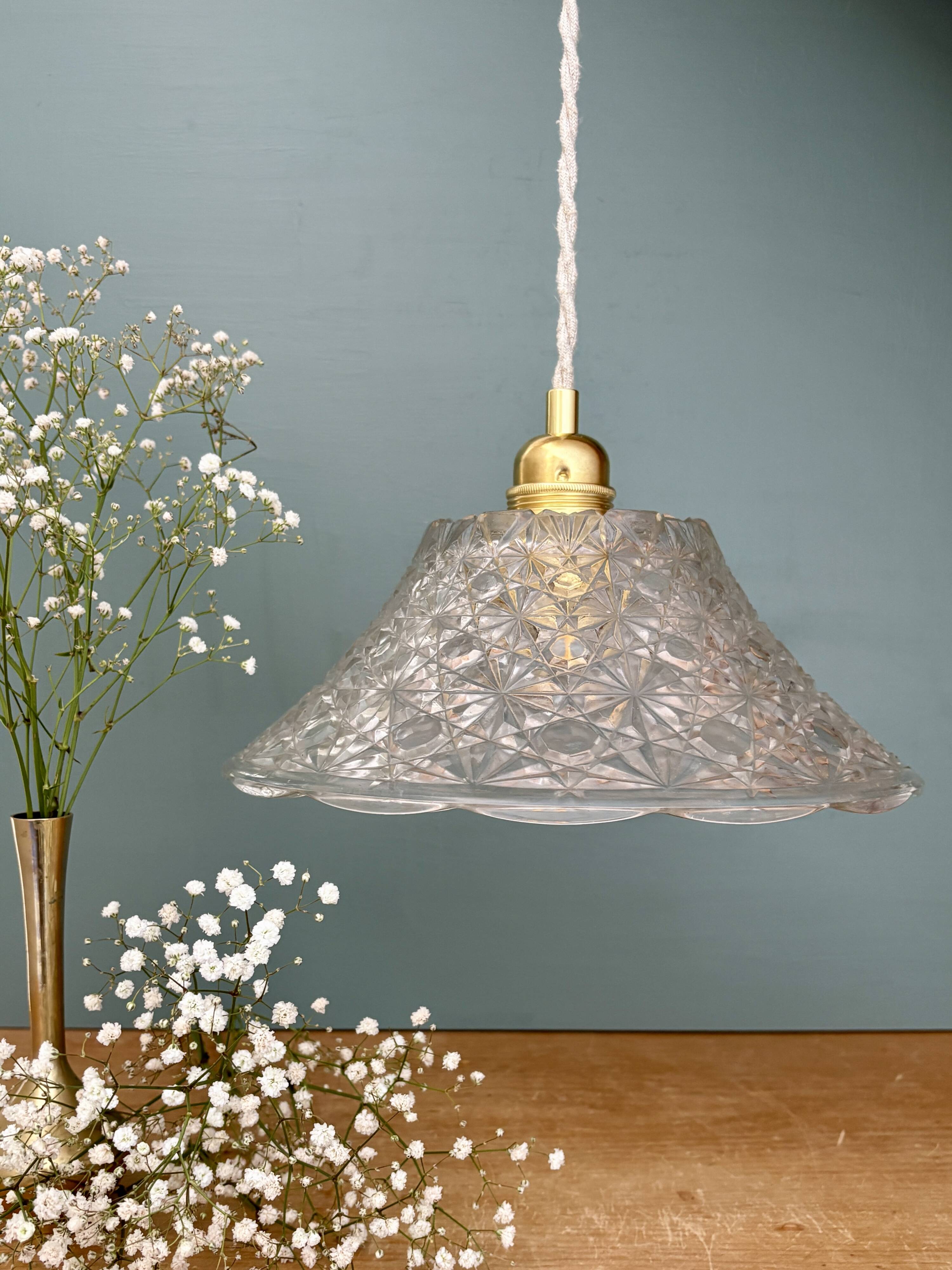 Vintage molded glass lampshade pendant light - tableware collection -
