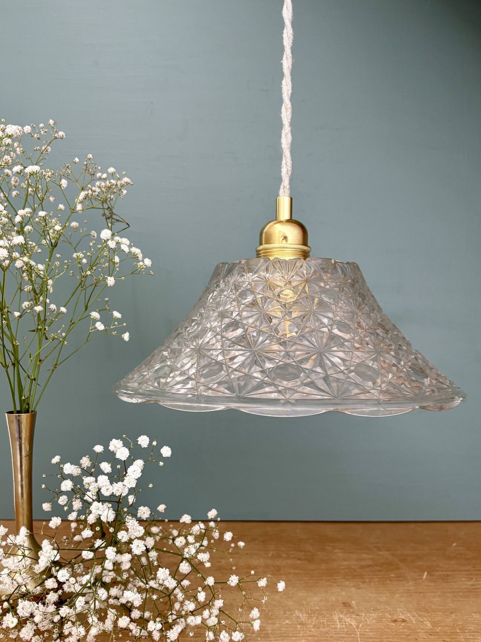 Vintage molded glass lampshade pendant light - tableware collection -