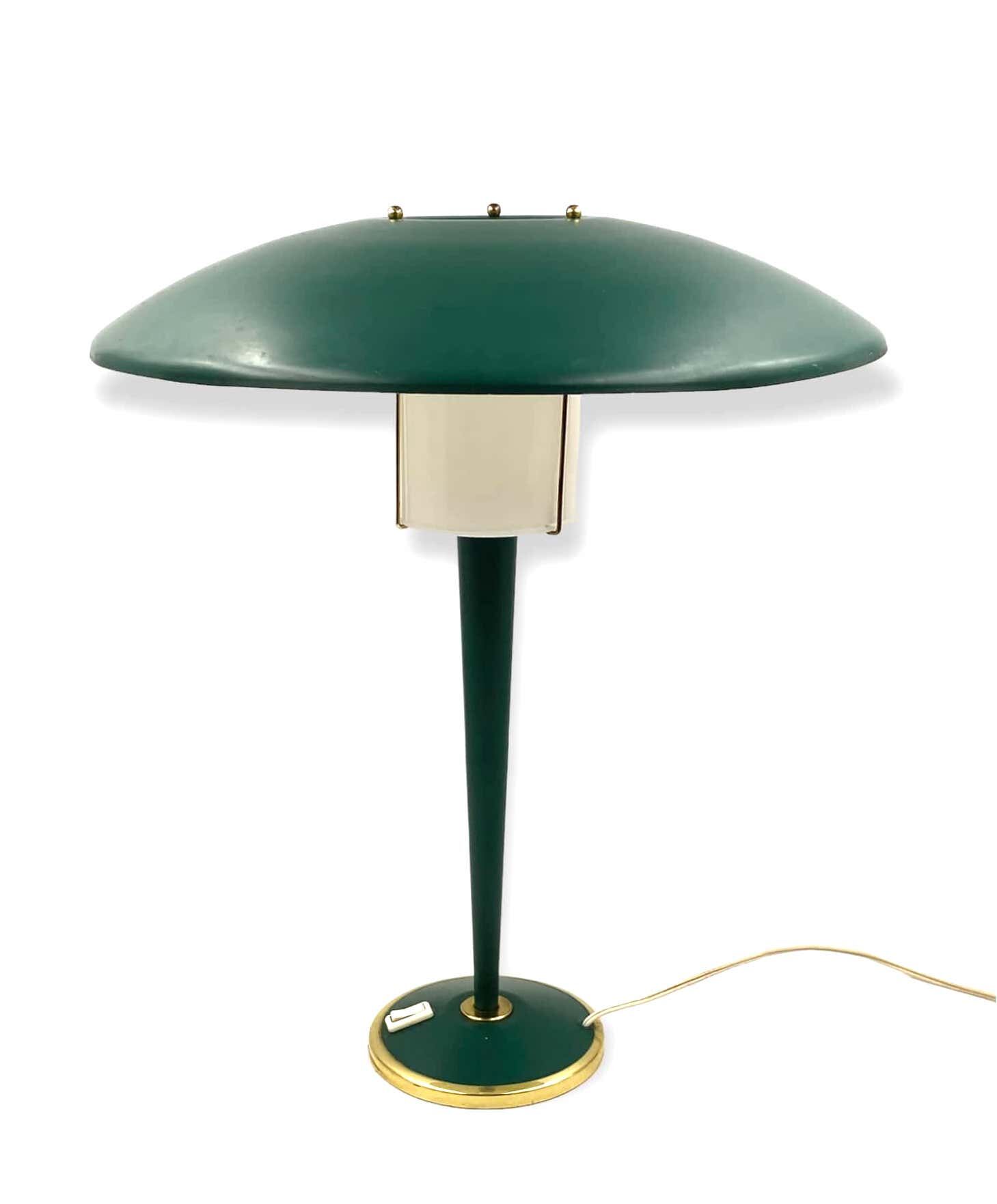 Modernist petrol green table lamp, France 1960s