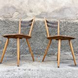 Pair of bistro and bohemian beech chairs, compass feet 1950