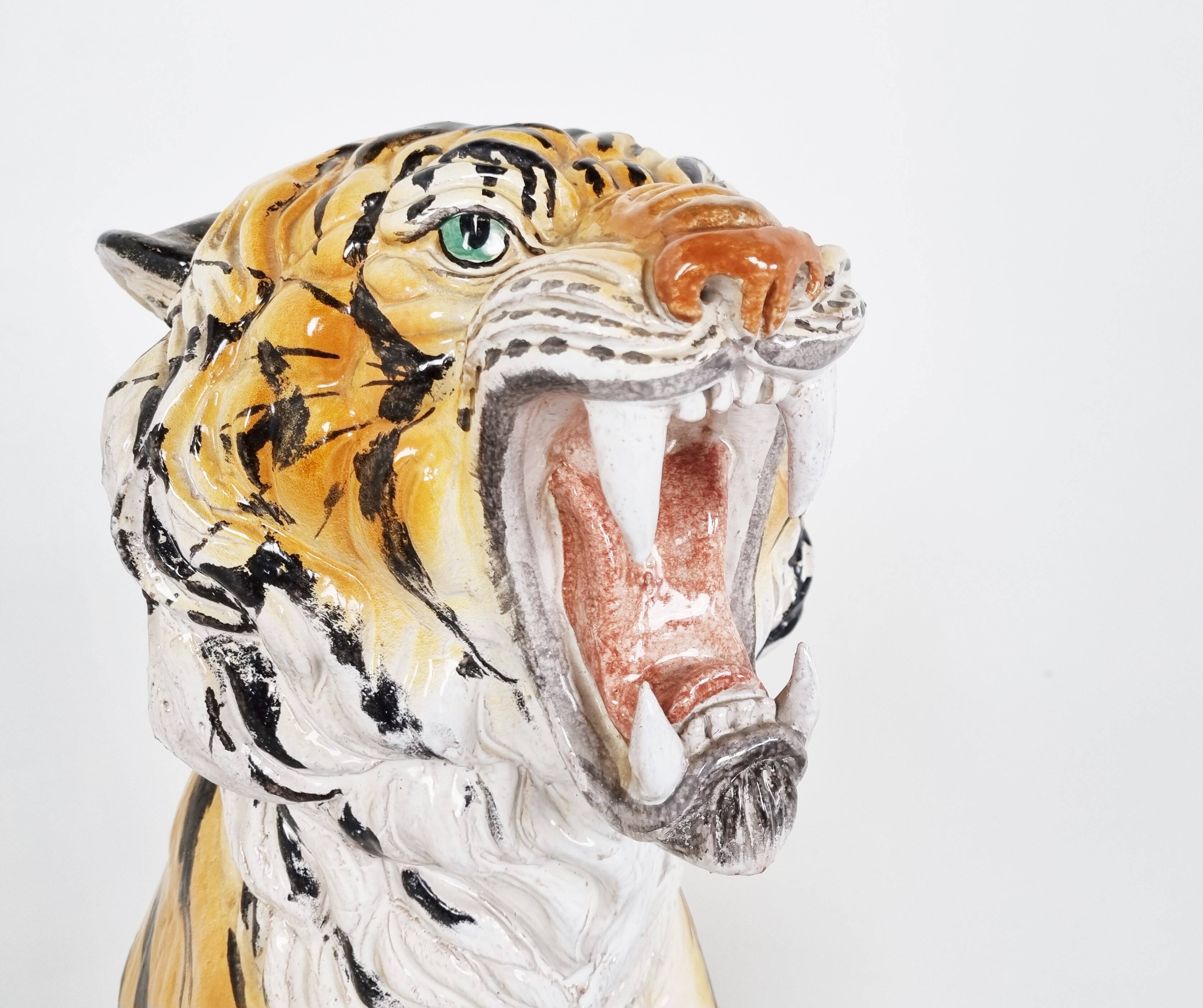 Large ceramic Hand Painted Tiger, 1970's Italy