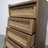 Oak and rattan compass leg chiffonier from the 50s-60s