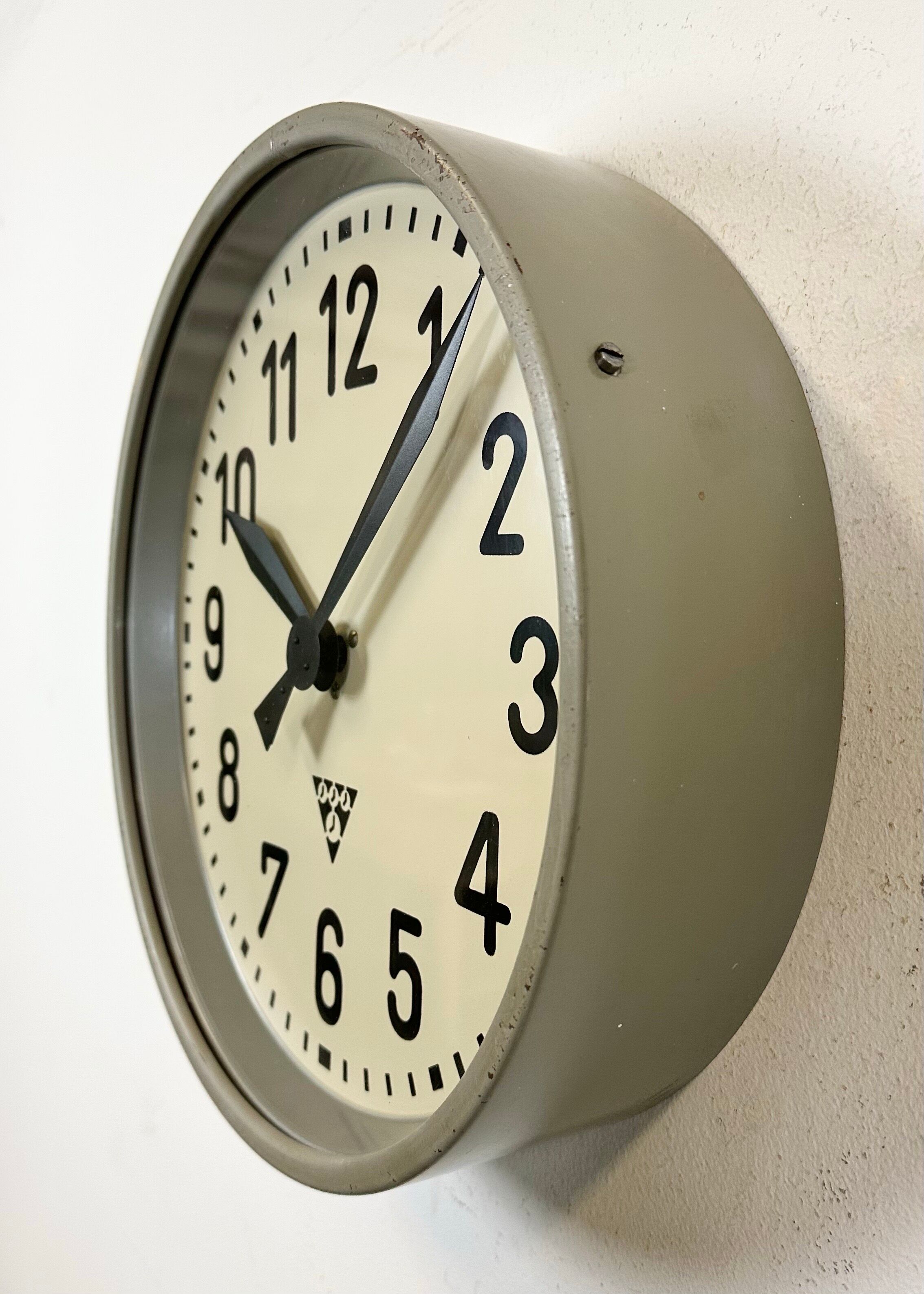 Industrial factory wall clock from Pragotron 1950s