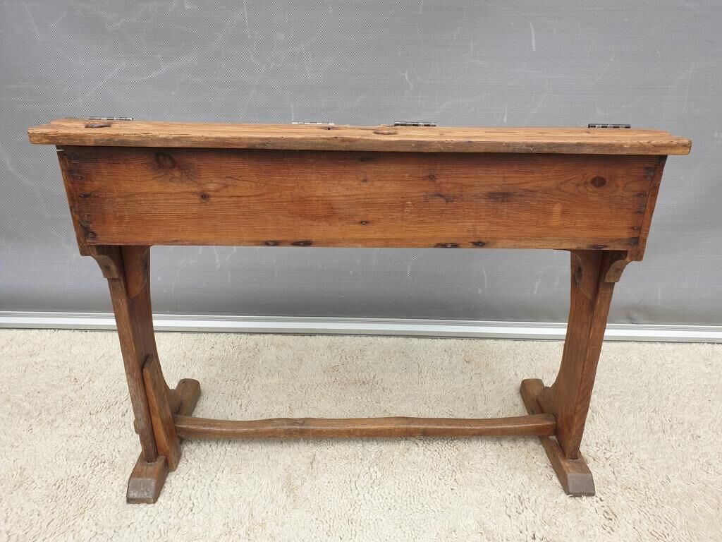 Double school wood desk from 1880 for decoration