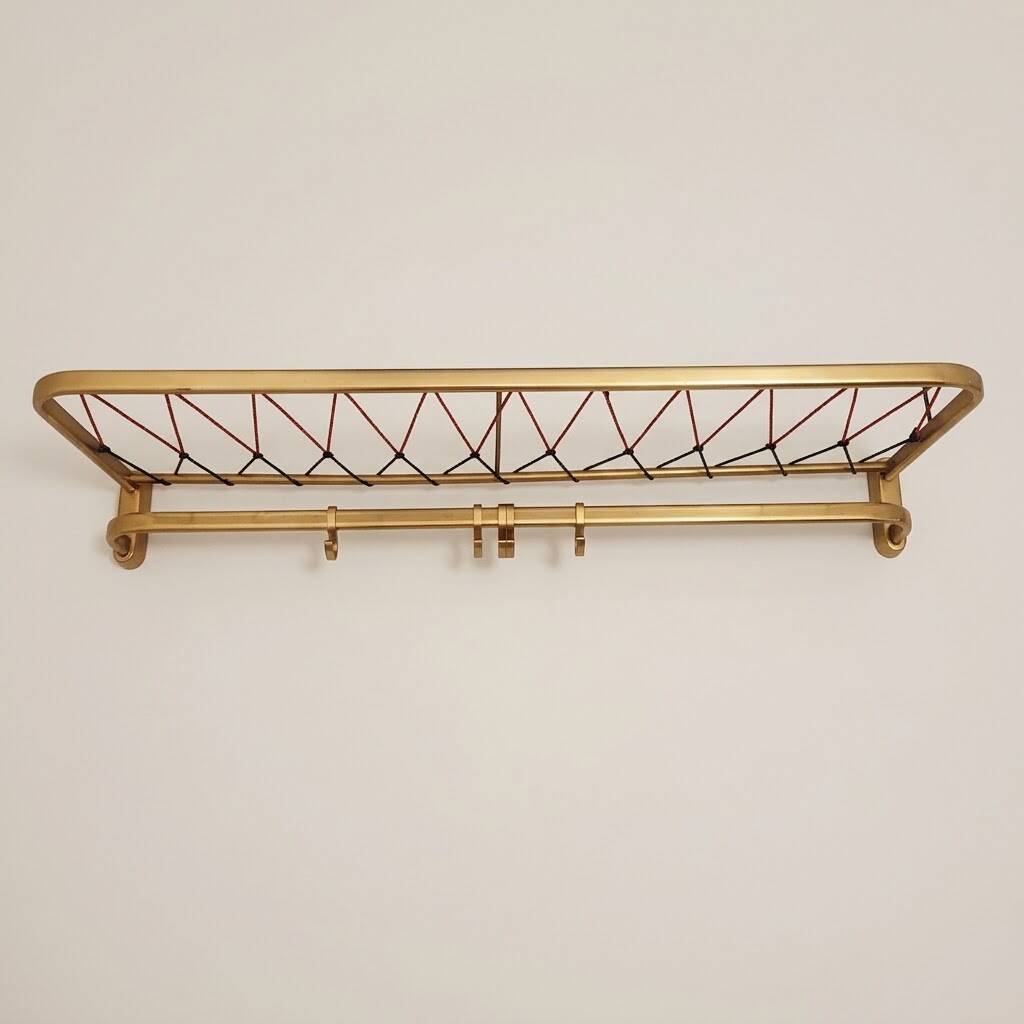 Wall coat rack, golden aluminium coat hooks and scoubidou.