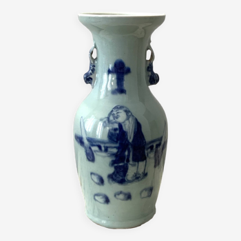 Vase porcelaine de Chine décor dignitaire vers 1900 bleu/blanc MEIJI