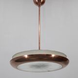 1930s "ufo" chandelier in copper finish by josef hurka, czechoslova