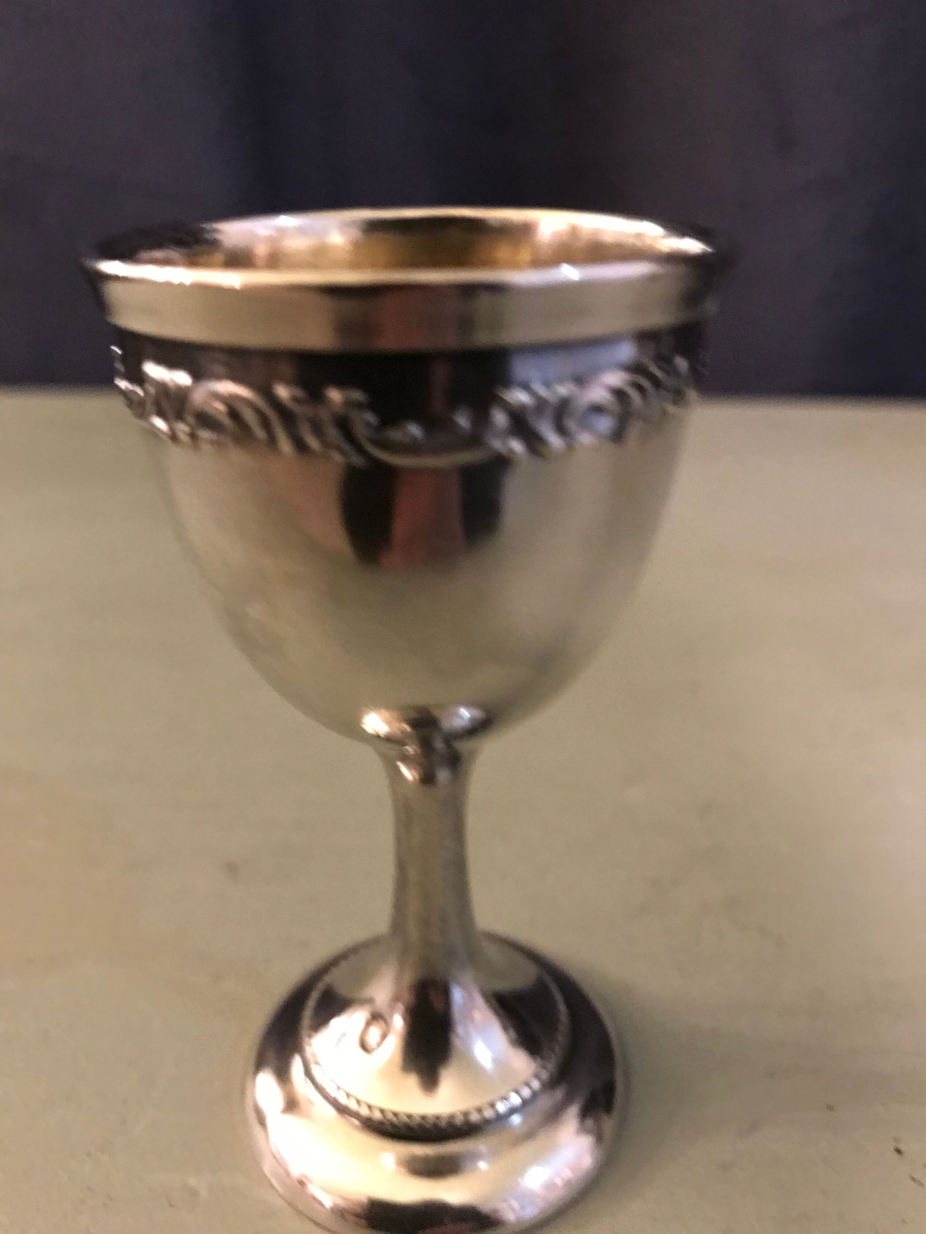 Coquetier Napoleon III solid silver poiçon Minerve with monogram L.M