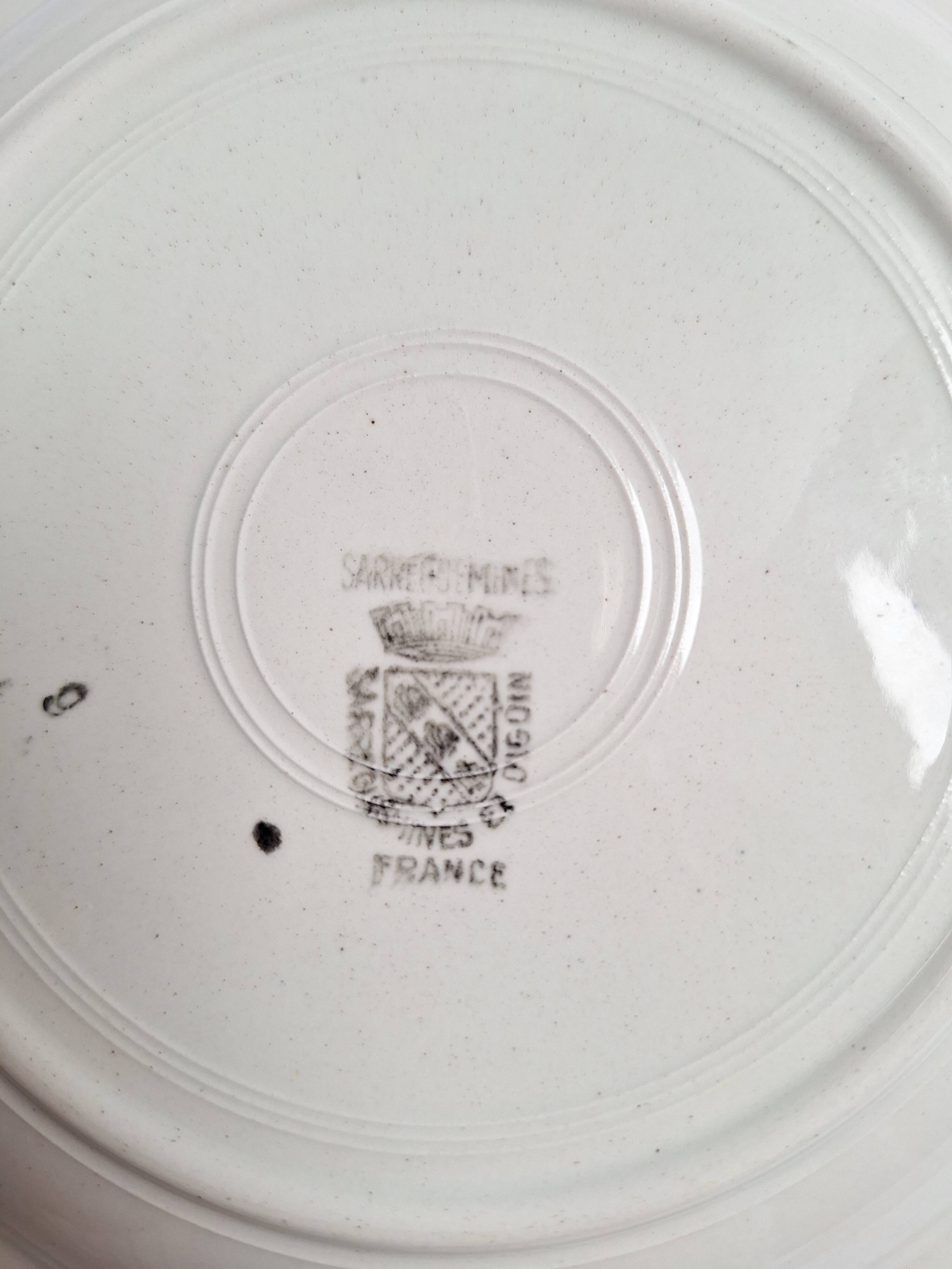 Vintage yellow soup plates from Moulin des Loups, Gien, Sarreguemines