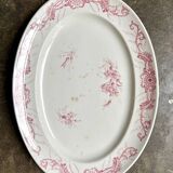 Creil & Montereau oval dish in pink ironstone, "Centaurée" service