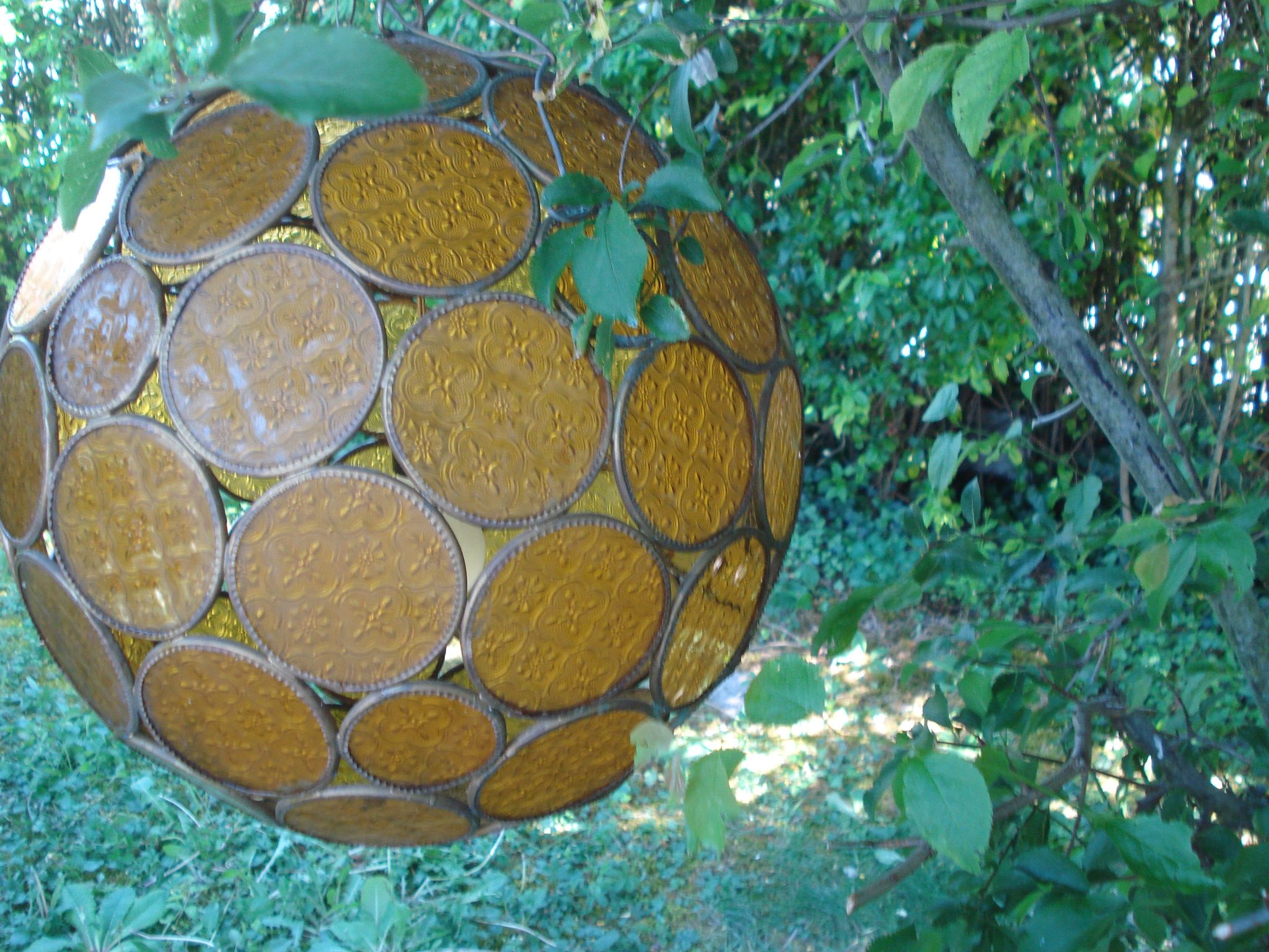 Suspension ball orange glass plate orange stained glass vintage 70's style