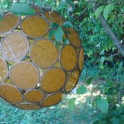 Suspension ball orange glass plate orange stained glass vintage 70's style