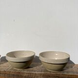 Duo of large salad bowl in beige and white vintage countryside