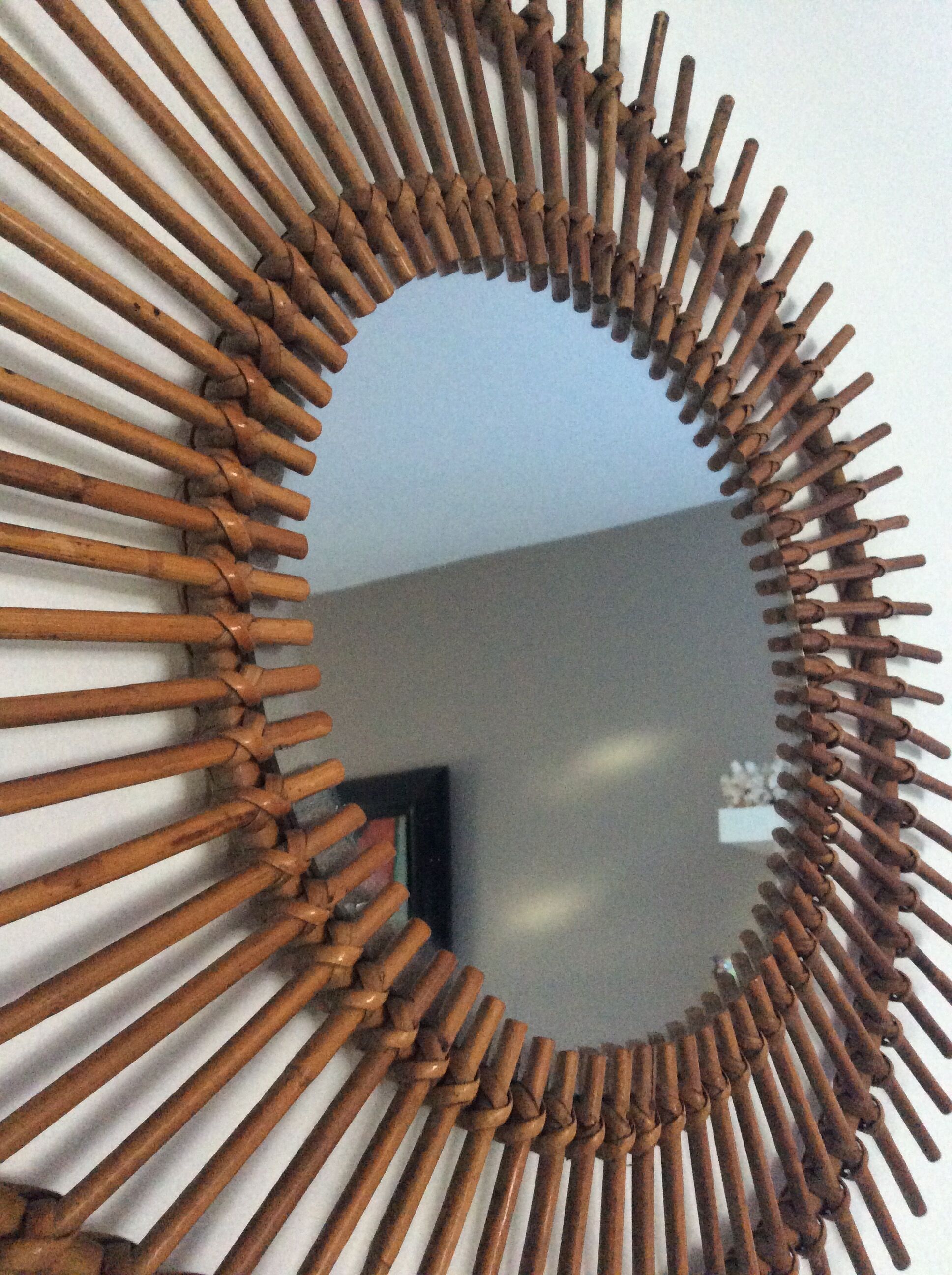 Rattan free-form mirror from the 50s and 60s