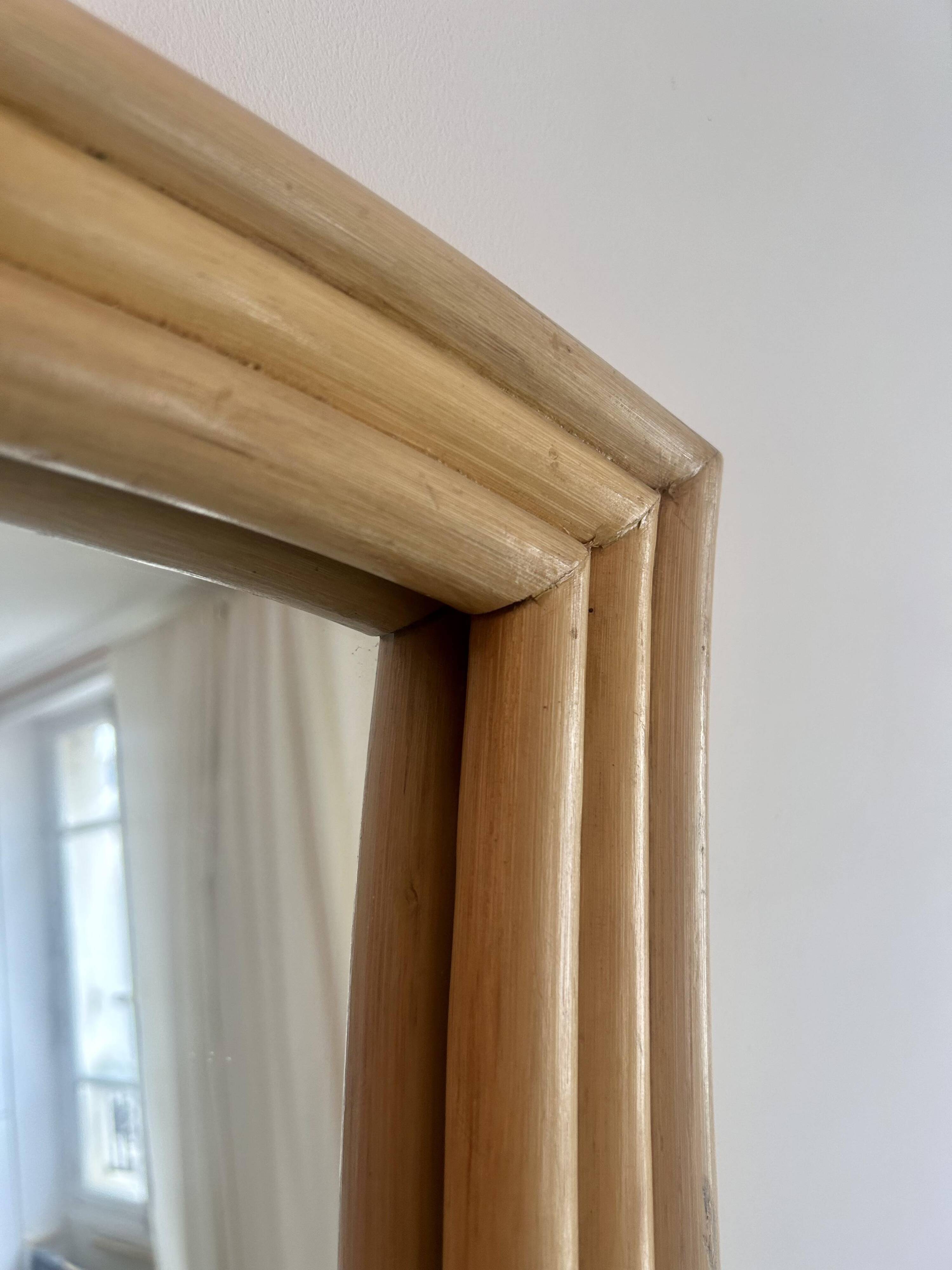 Vintage flared mirror, rattan, France 1970