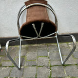 6 chaises design vintage chrome et daim