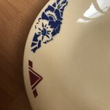 Old vintage hollow plate yellow blue pattern