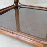 Table d'appoint vintage rotin et verre fumé années 70