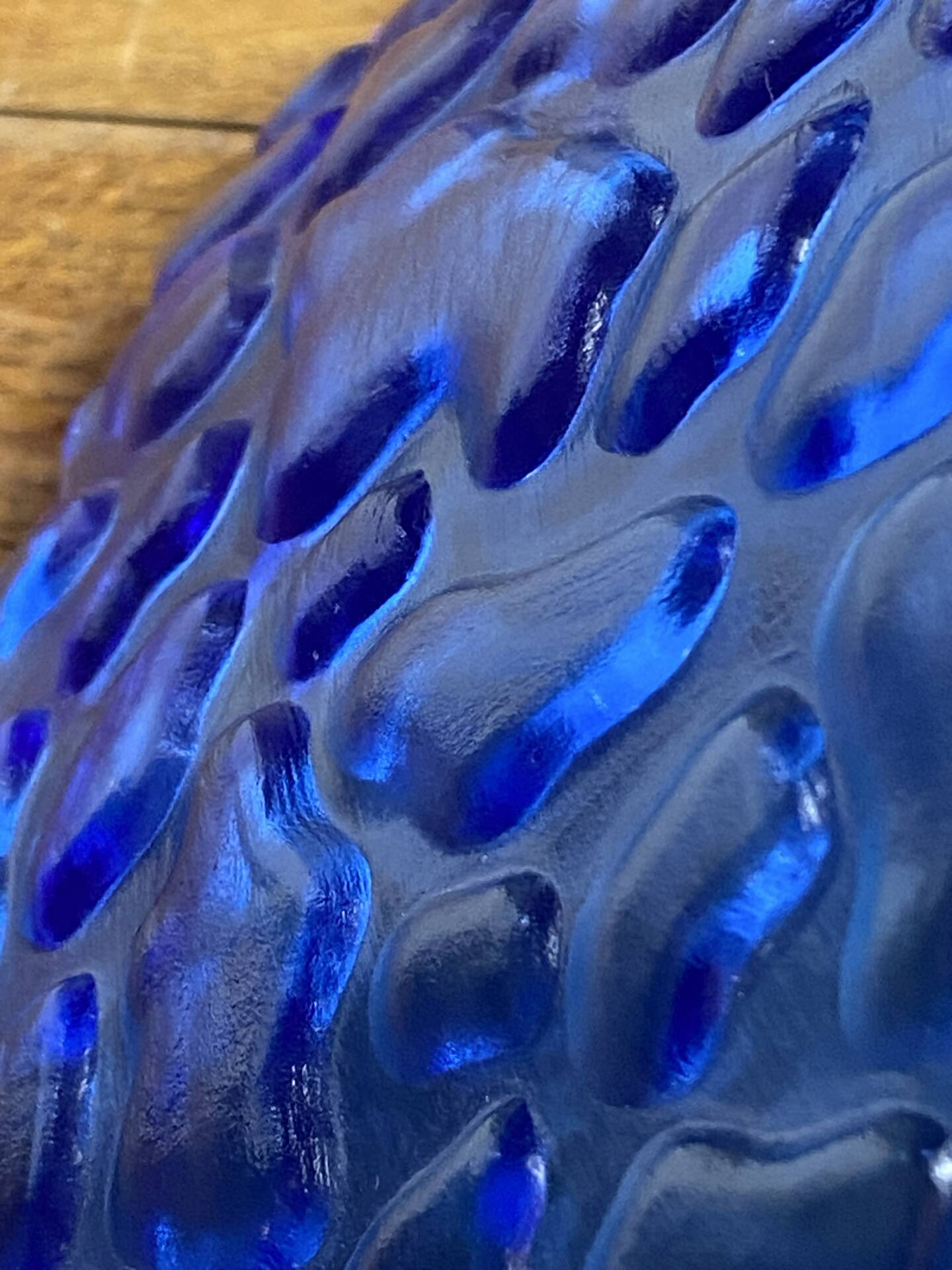 Blue moulded glass suspension