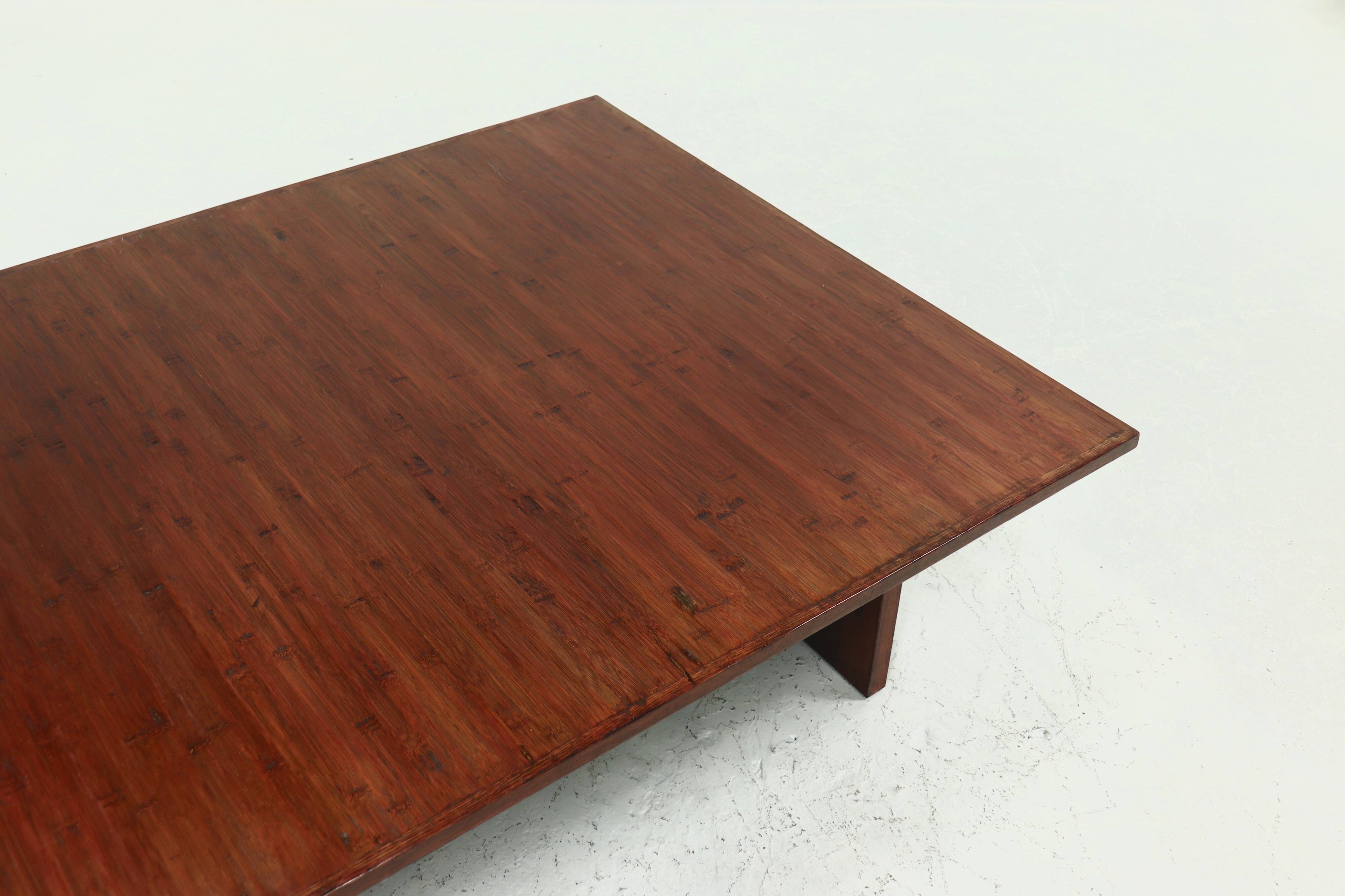 Large Bamboo and Wood Coffee Table Attributed to Axel Vervoordt 1980s