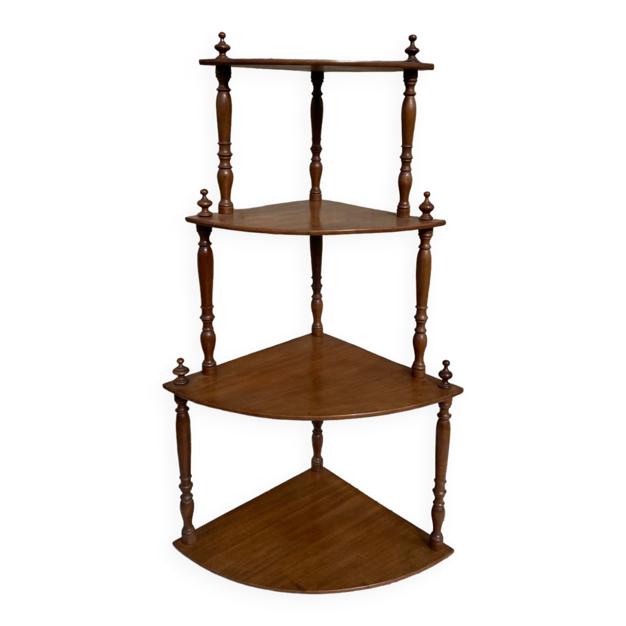 Unité d'angle française vintage en bois avec quatre étagères.
