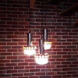 Hanging 3 lamps Raak - Holland, 1970. Space age style. In chrome, orange plexi glass. Very good condition