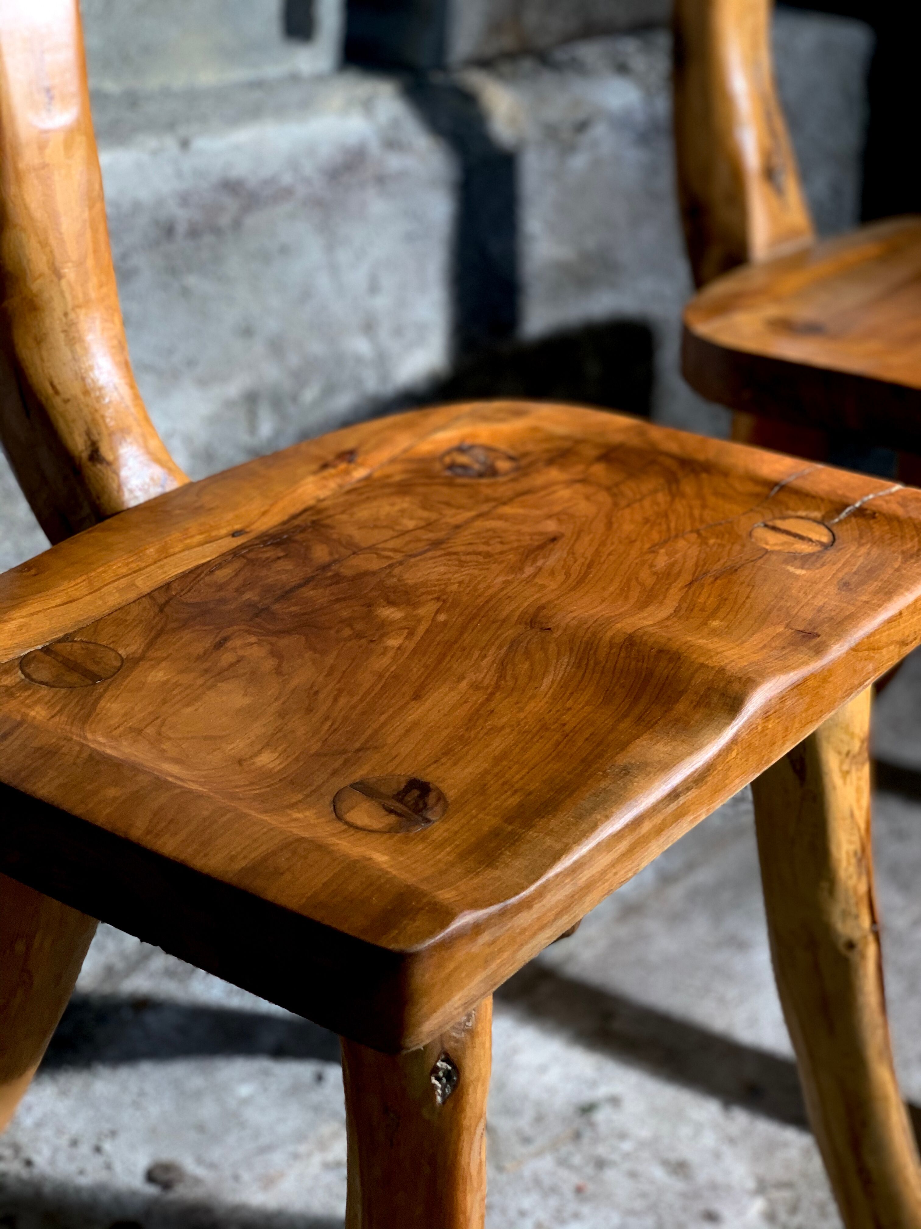 Pair of brutalist olive chairs