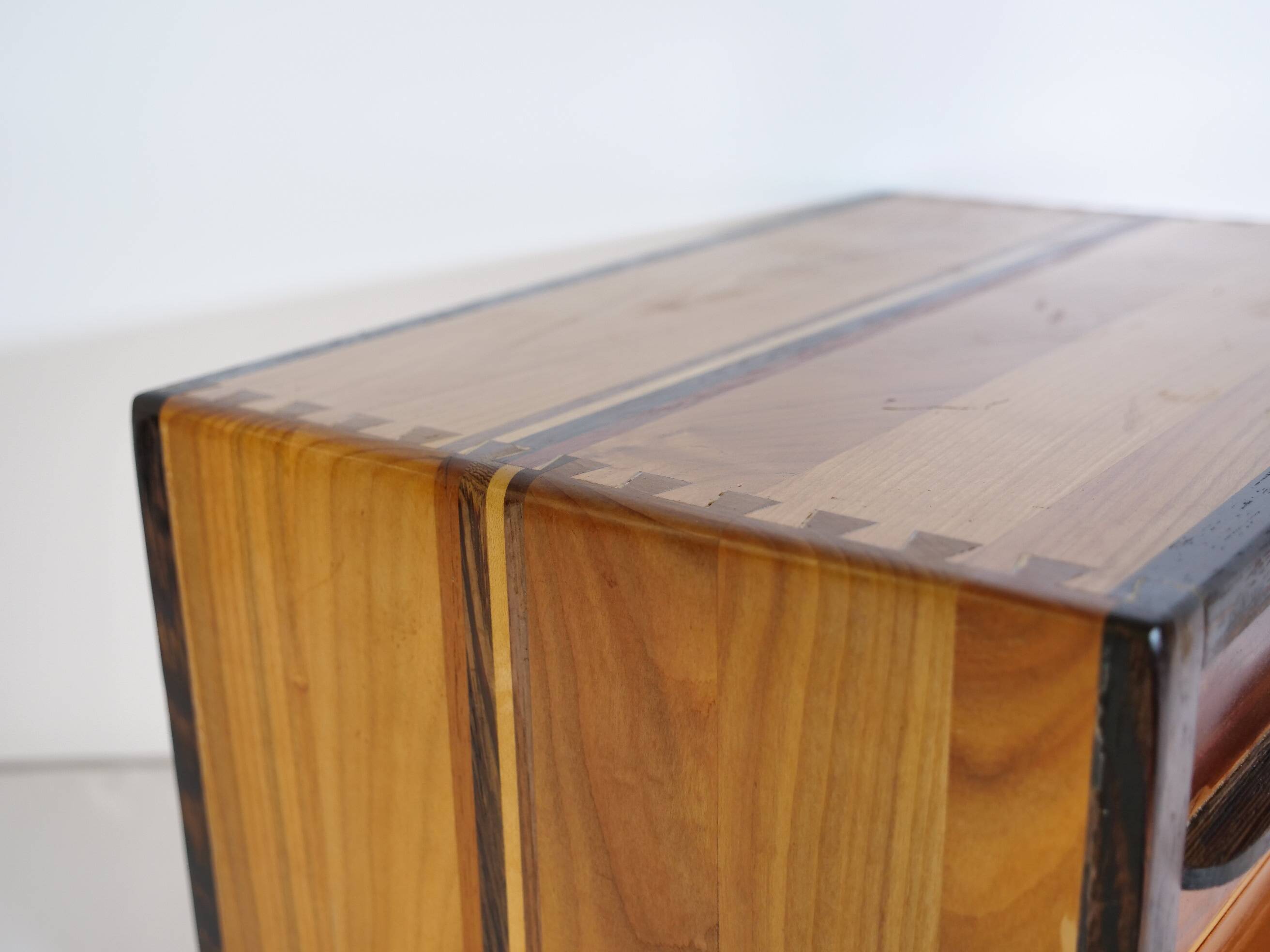 Vintage Cube Chest of Drawers in Cherrywood and Wenge, Unique Piece, 1970s