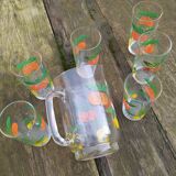 Vintage service to orangeade, carafe and its 6 glasses