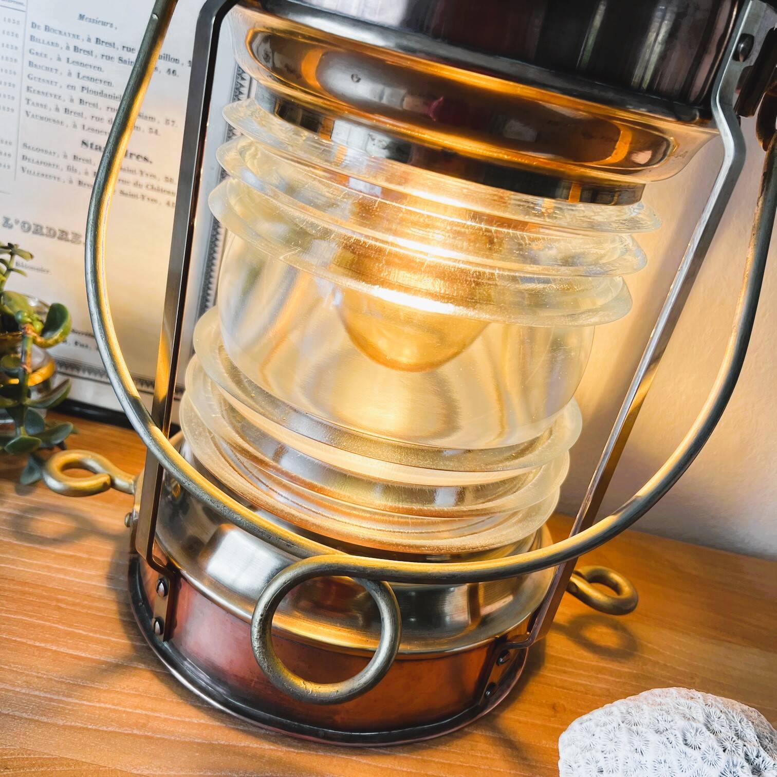 Large electrified copper and brass lamp