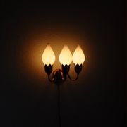 Fog & Mørup 3-Arm Brass and Opaline Glass Tulip Wall Lamp