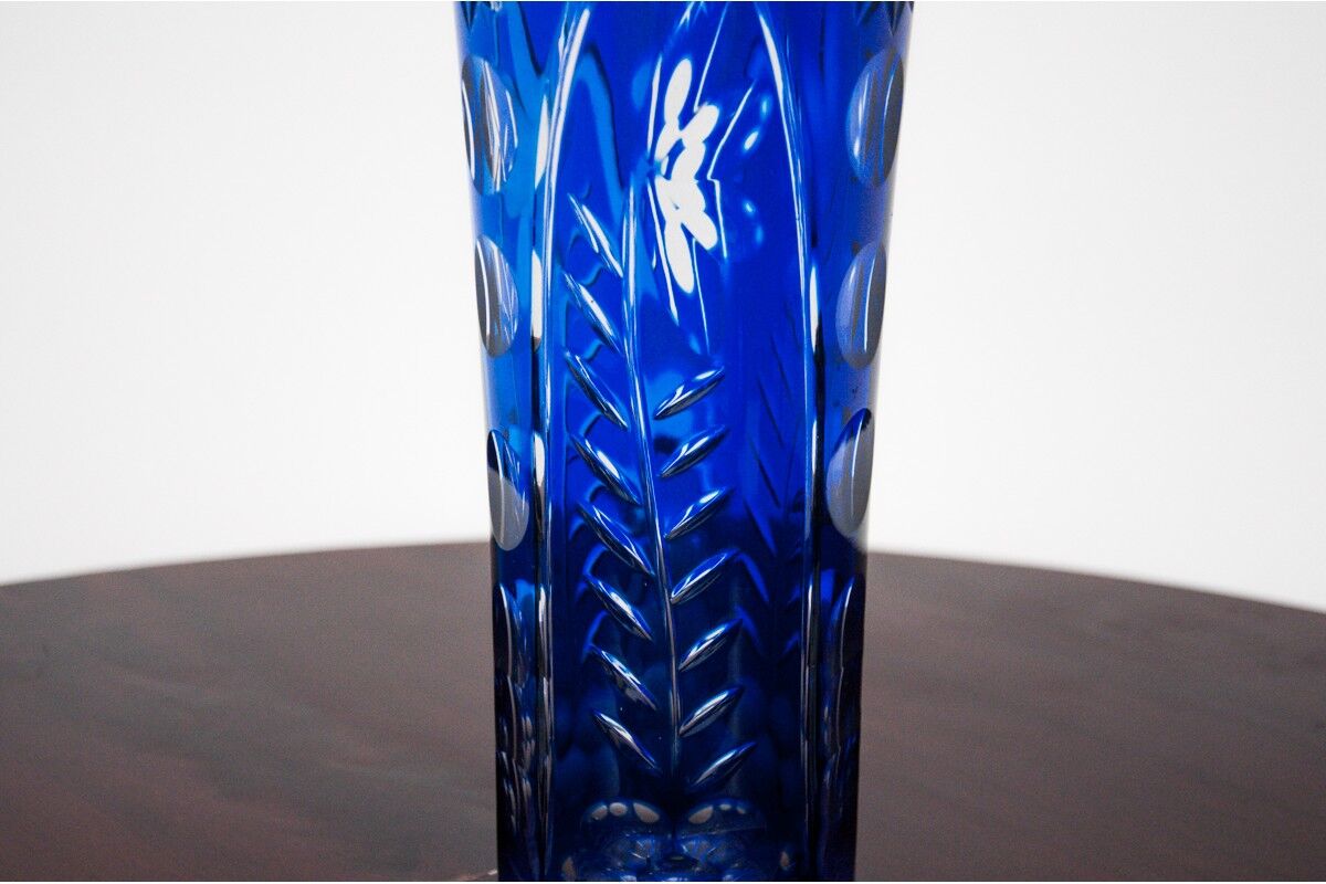 Blue crystal vase, Poland, 1960s