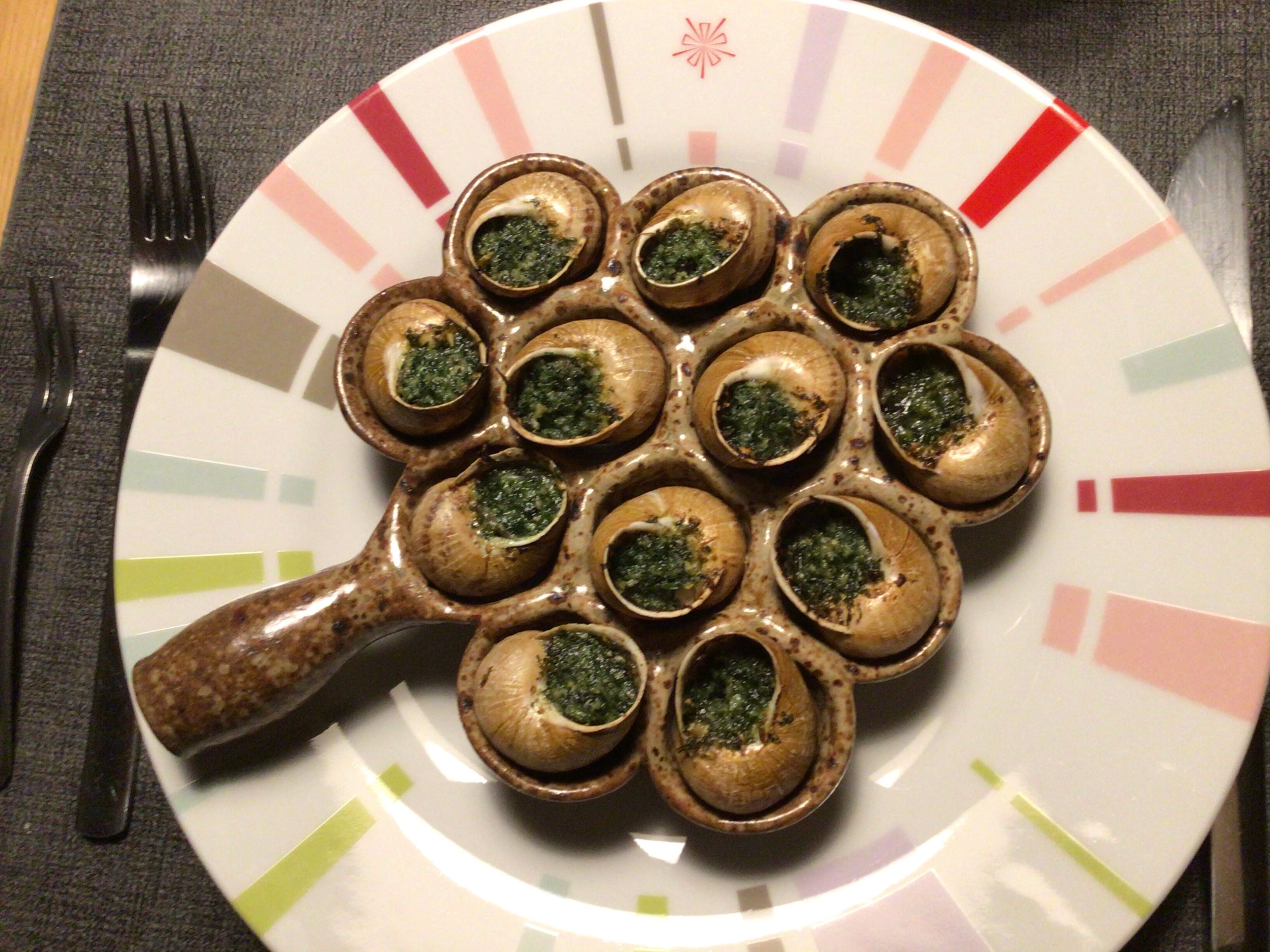 Assiettes à escargots grès moucheté artisanal (lot de 3)