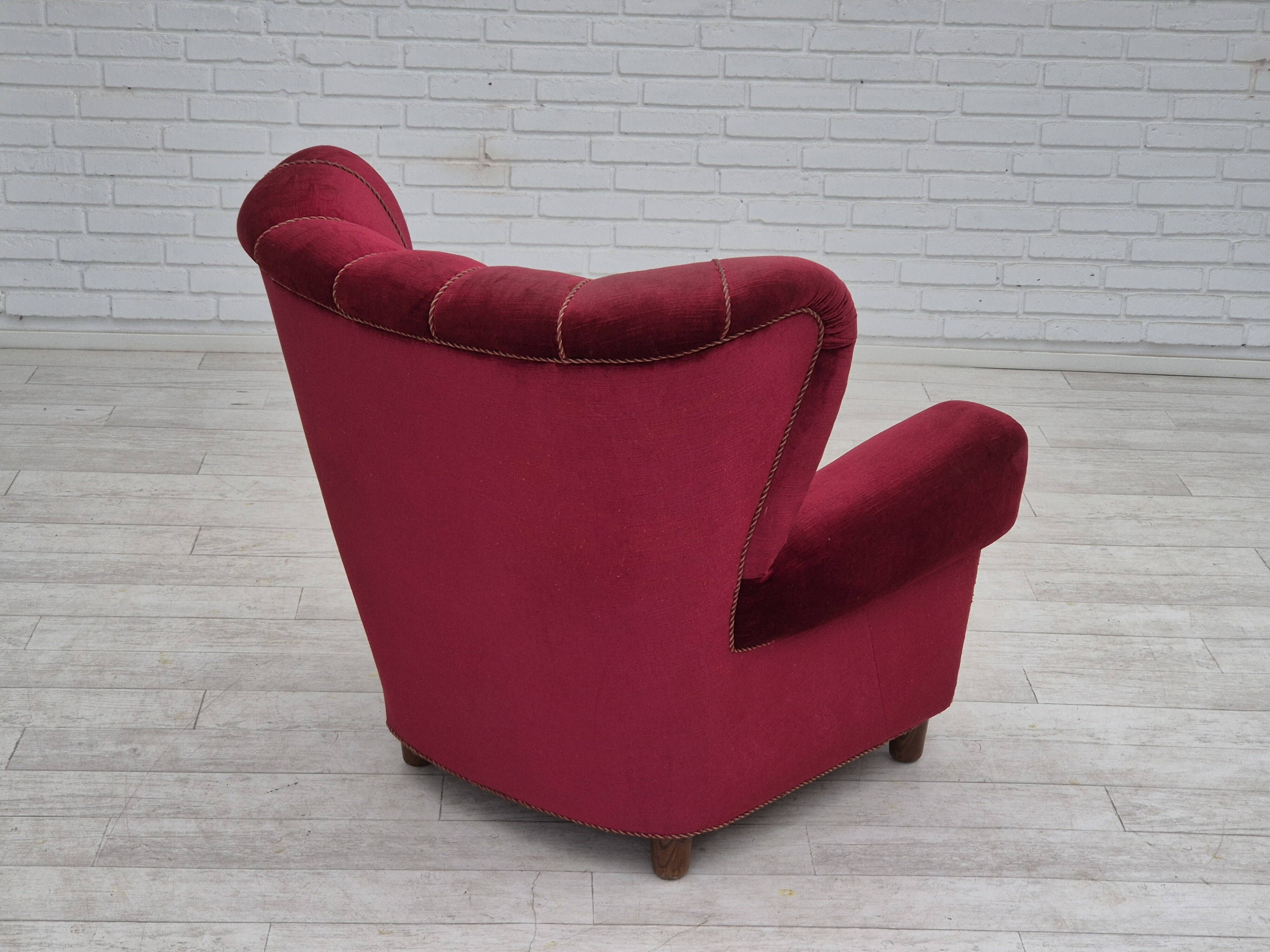 1960s, Danish relax armchair, original condition, red furniture velour.