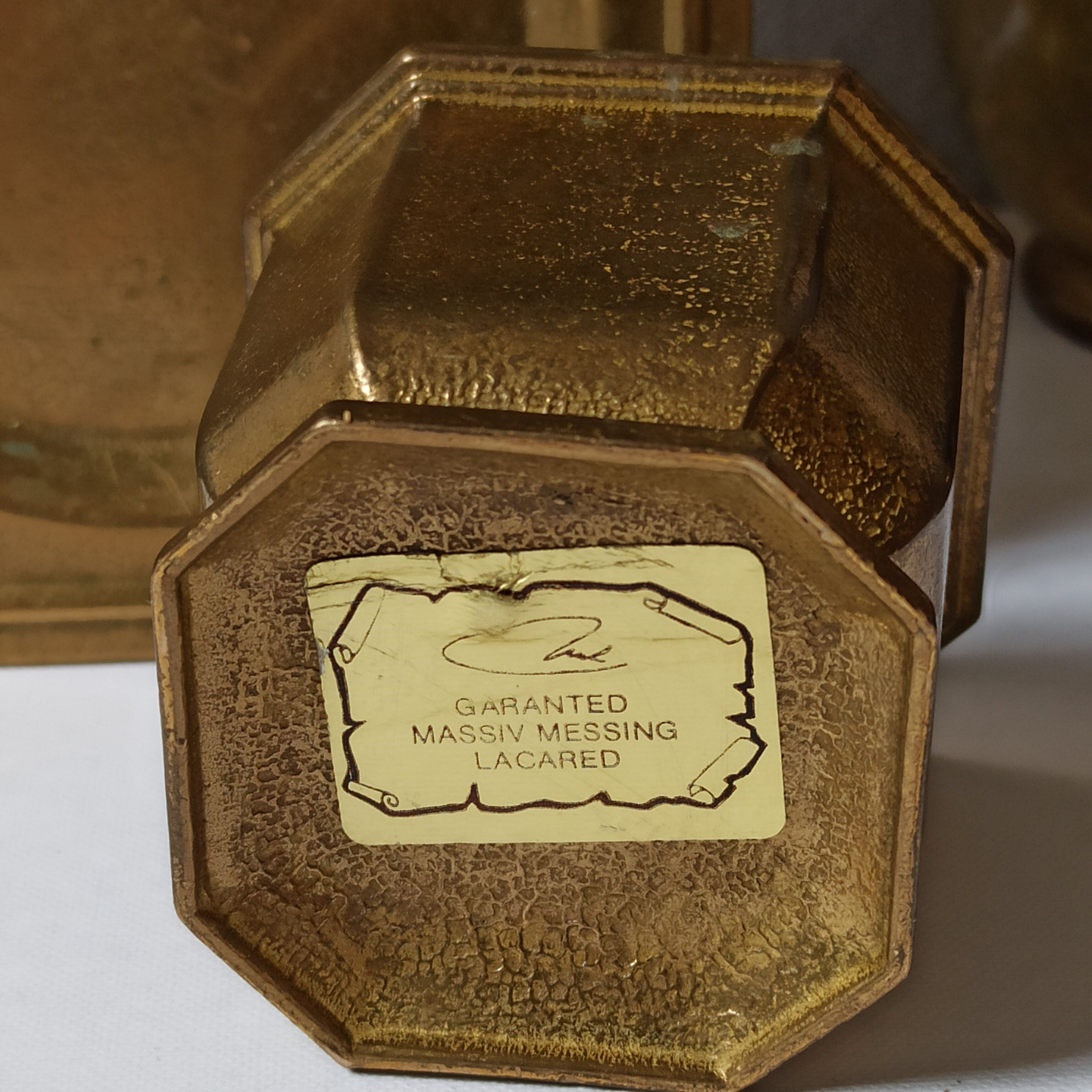 Varnished brass pot on saucer from the 80s