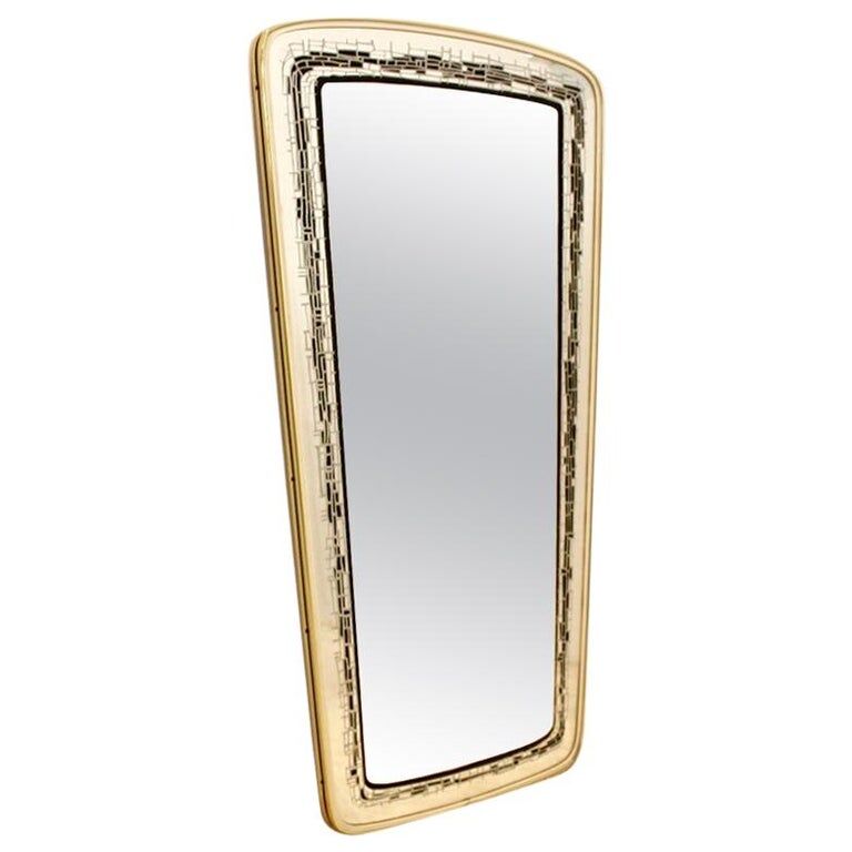 Mid-century brass framed mirror France 75x38cm