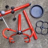 Red metal coat rack, vintage 1980s