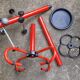 Red metal coat rack, vintage 1980s