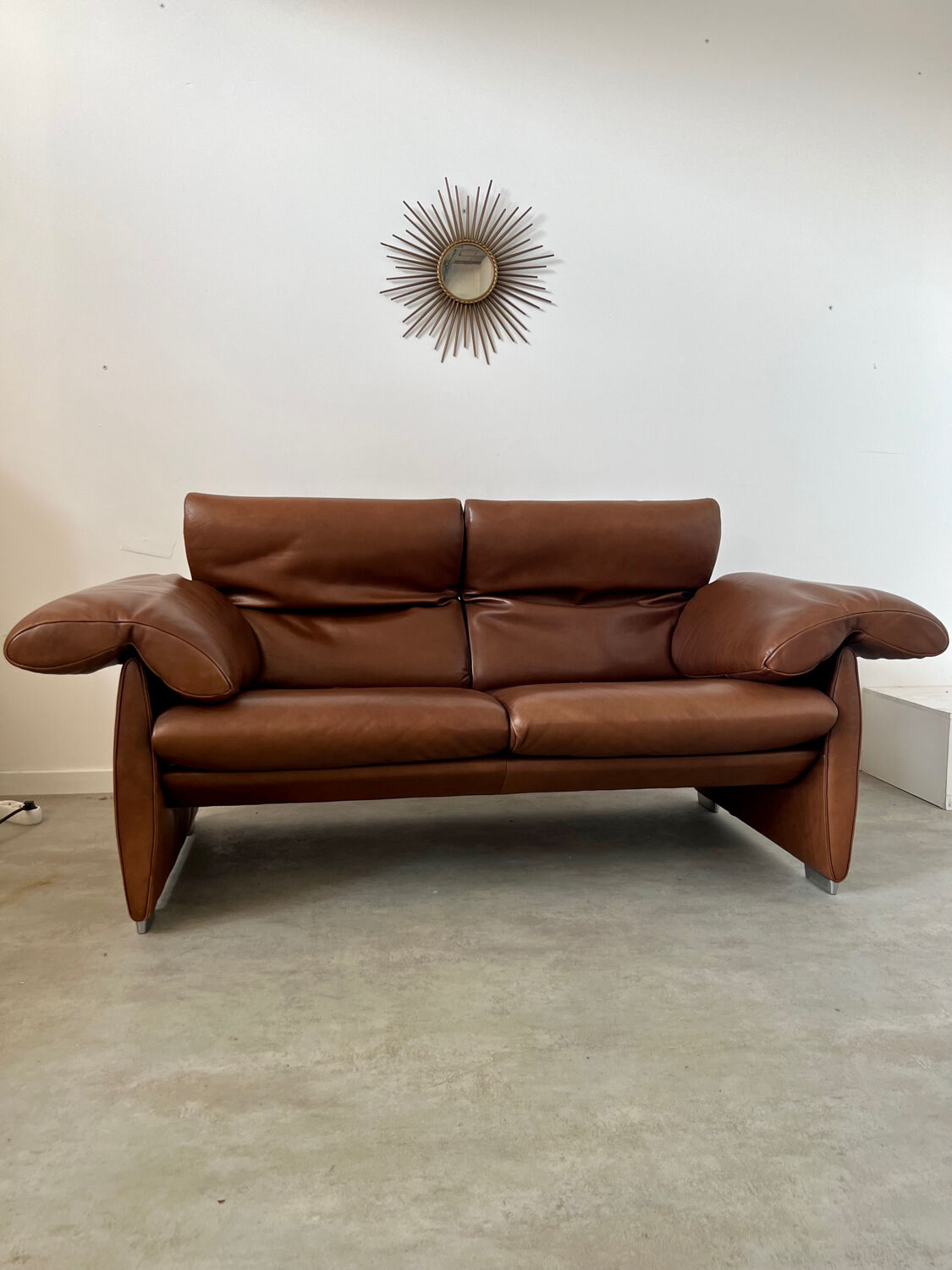 Vintage sofa 2 places leather camel design de sede ds-1023