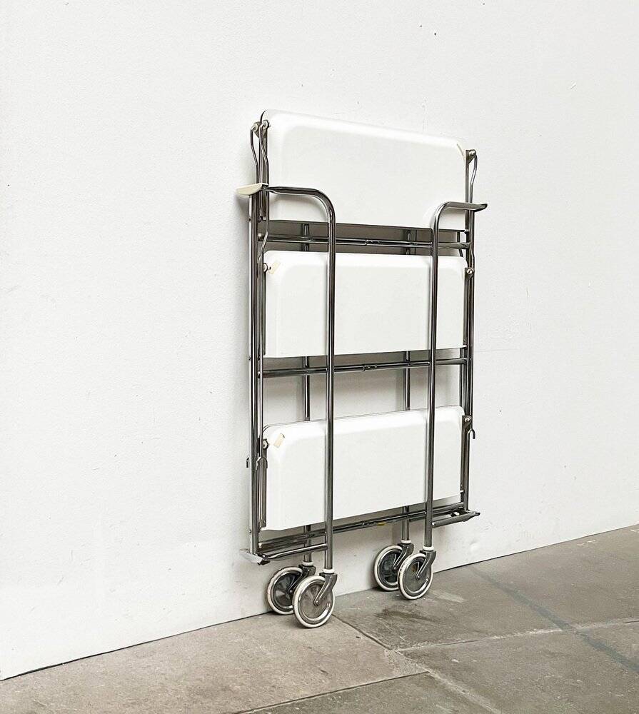 Vintage German folding service trolley with 3 shelves, 1970s.