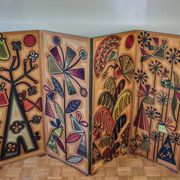 Screen decorated with wool threads, “Huichol” art, Sofia Ribeira, 124 cm