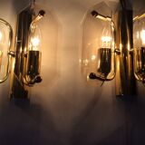 3 brass and vintage glass wall sconces