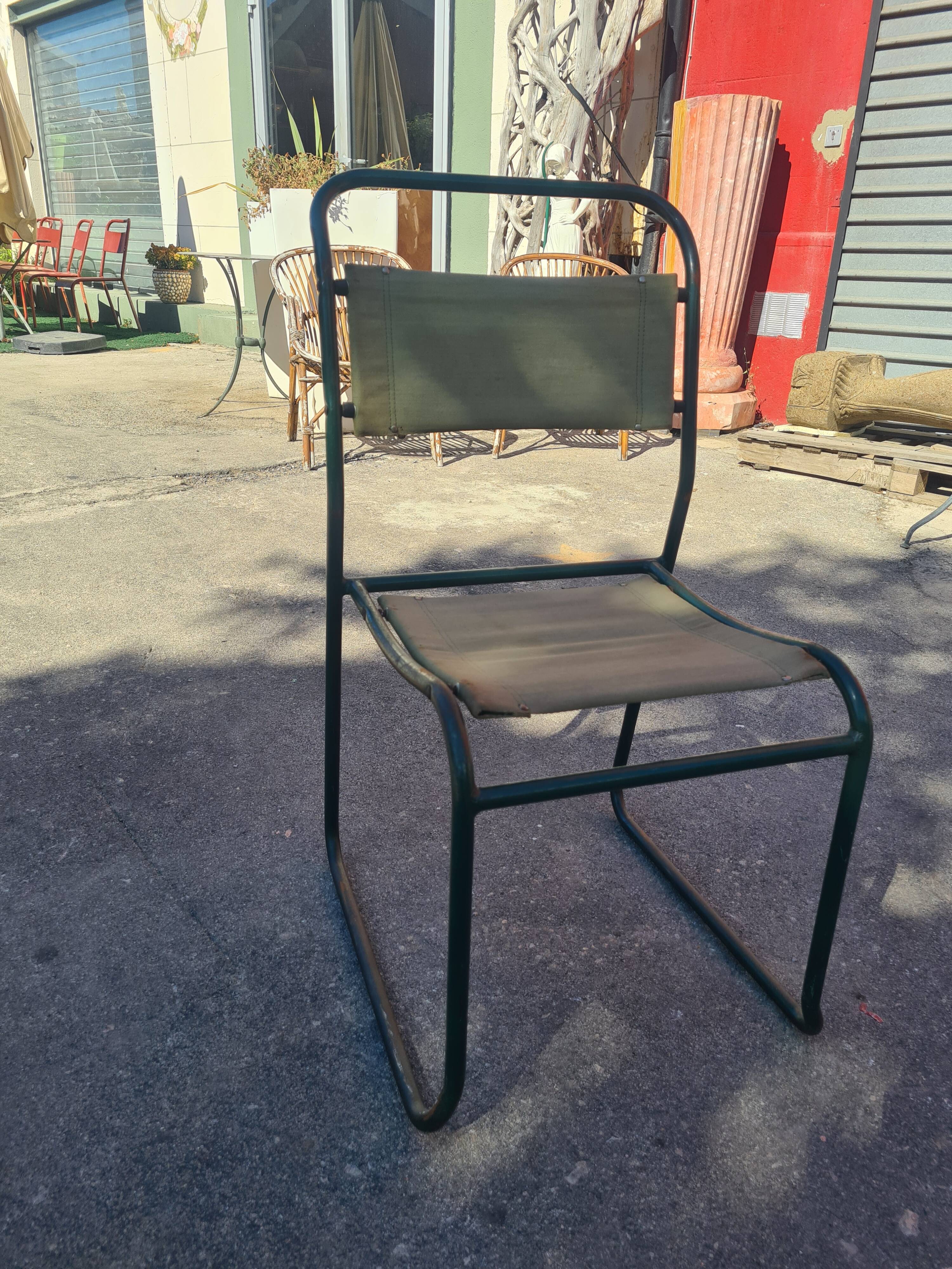 Series of 6 stackable military chairs modernist canvas and metal