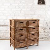 Wicker and rattan chest of drawers with 8 drawers