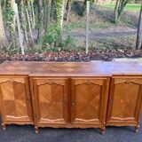 Light solid wood enfilade with Louis XV marquetry from the 20th century, 227cm.