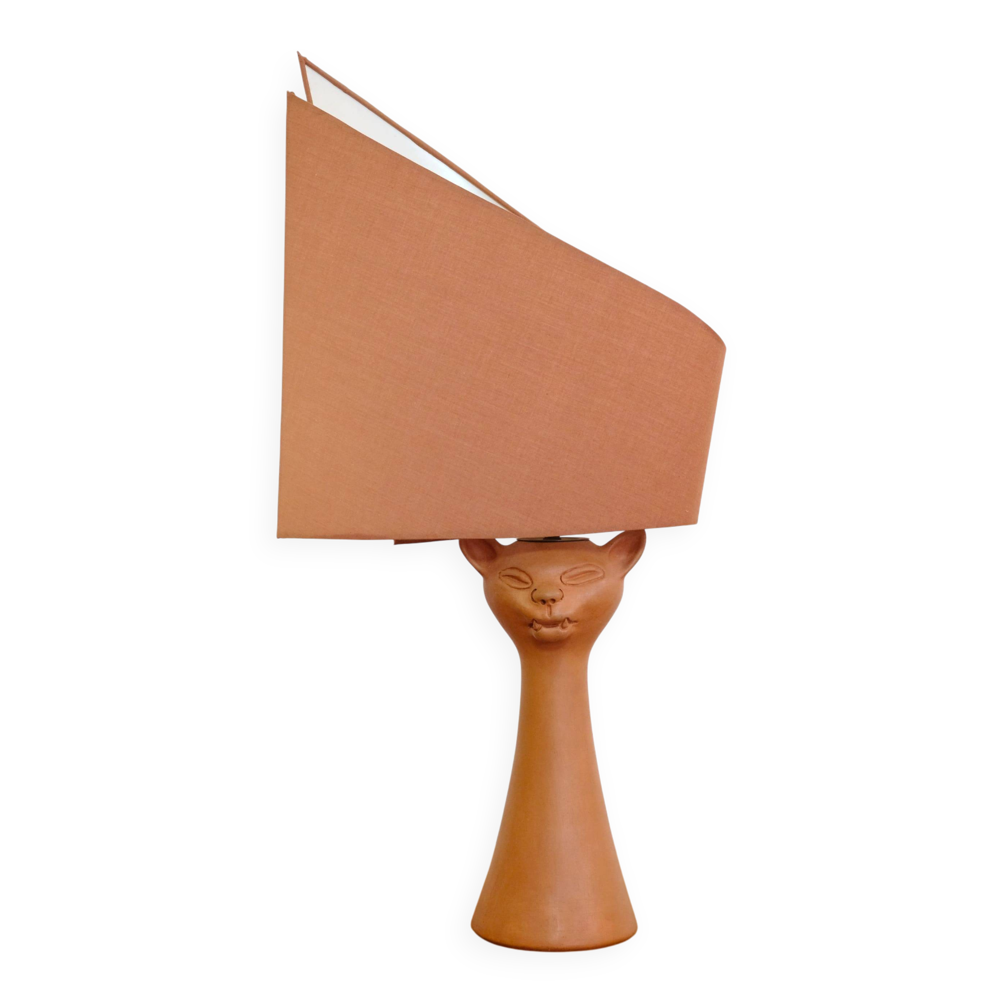 Jean Marais, terracotta cat lamp from the 70s-80s.