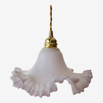 Suspension en opaline blanche et rose